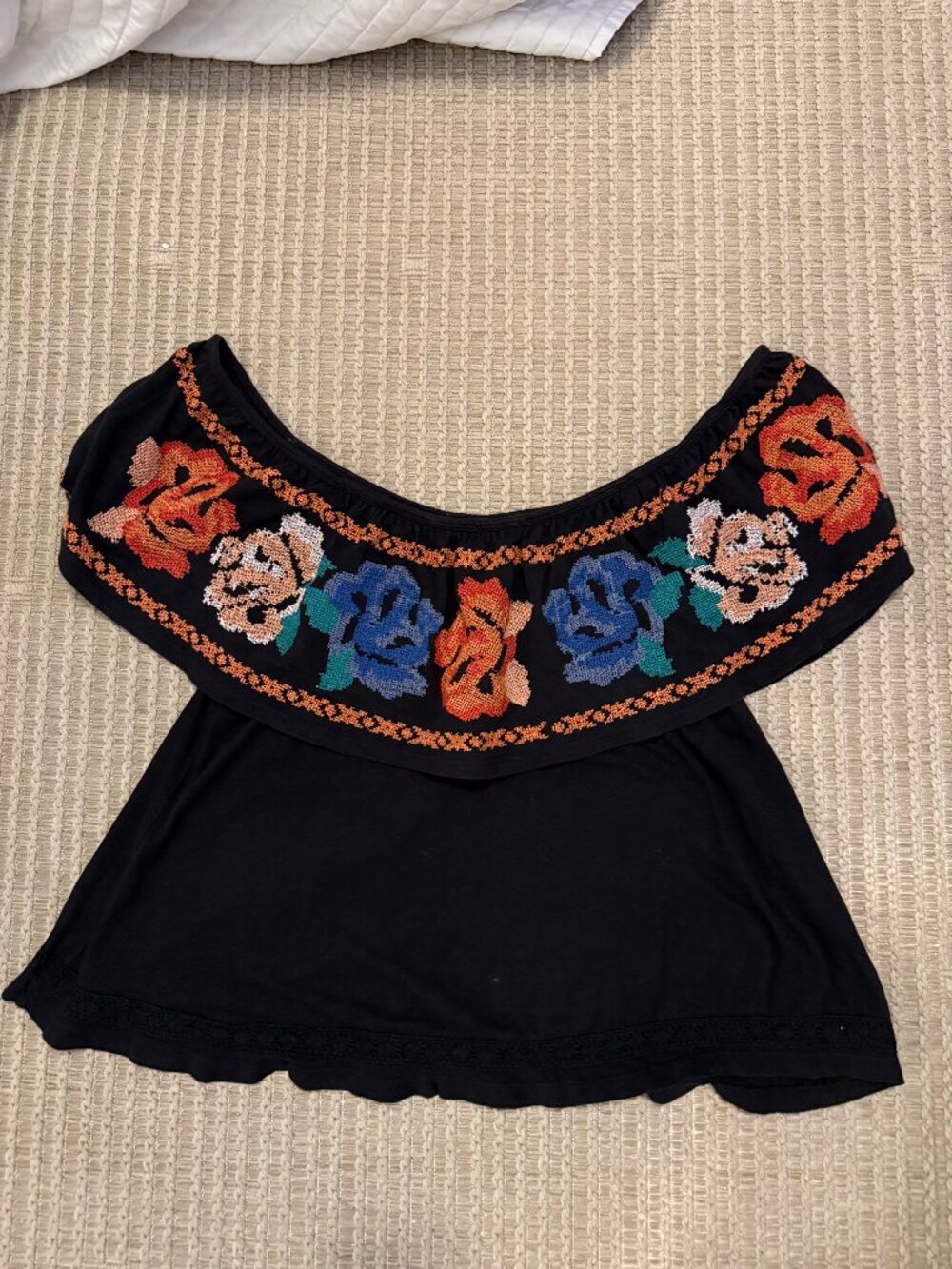 Free People off the Shoulder Floral Knit Top